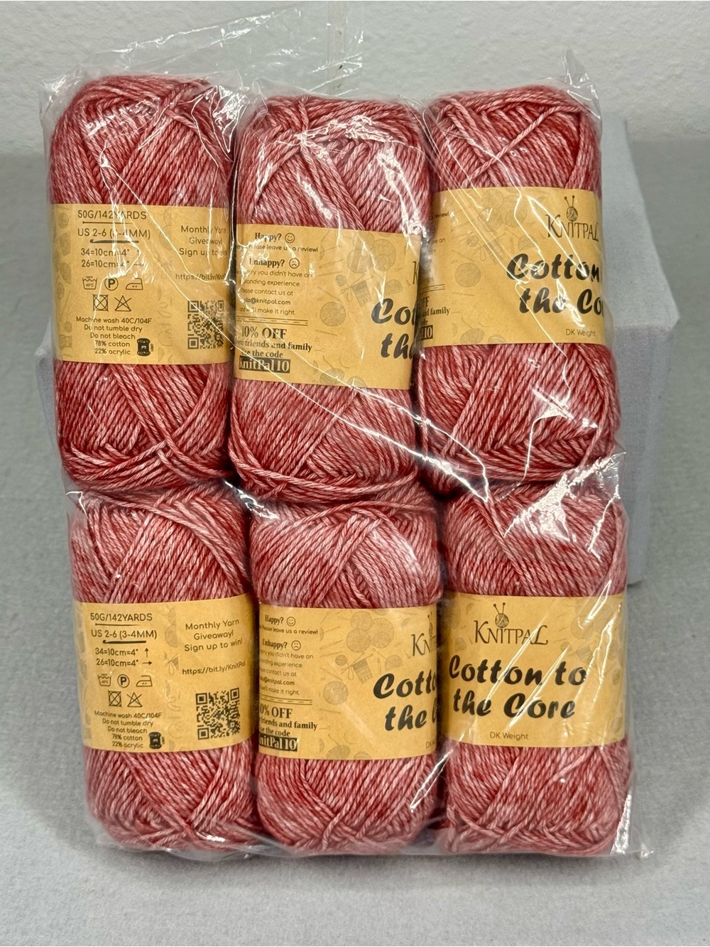 KnitPal Cotton to the Core Yarn - Cherry Red Variegated (6 Skeins)